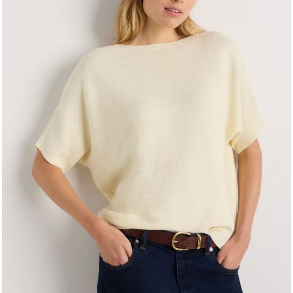 Quince Light Cotton Cashmere Link Stitch Dolman Sweater Pale Custard Yellow NWT